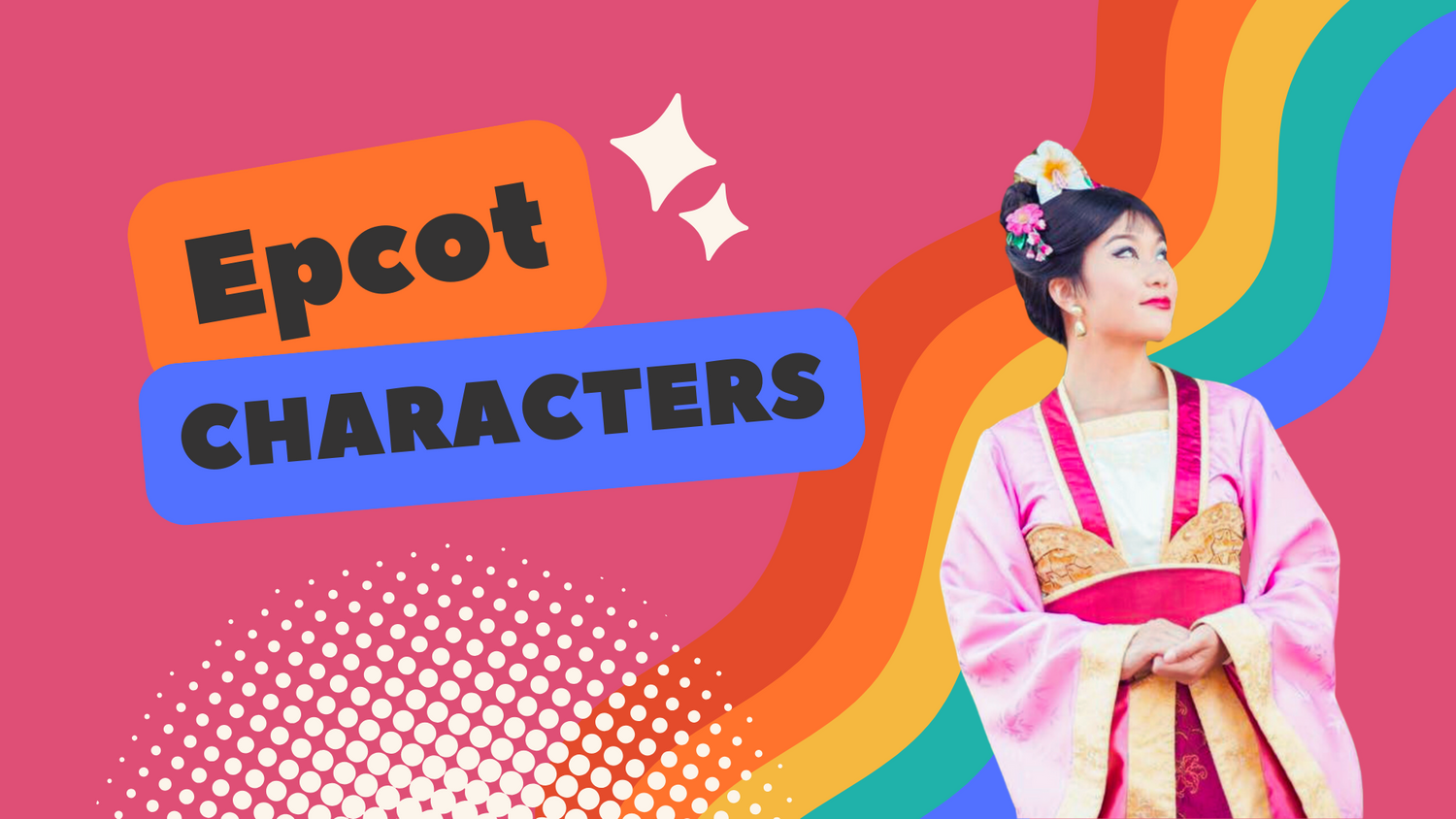 Colorful cartoon-style logo banner featuring Disney characters and Epcot theme park designs in vibrant rainbow swirls.