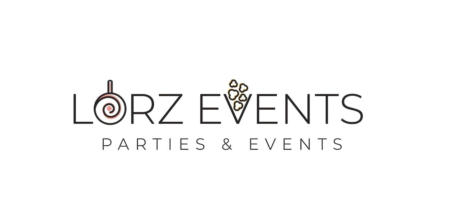 Elegant black logo for Lorz Events parties and events company featuring wine glass and grape vine design elements.