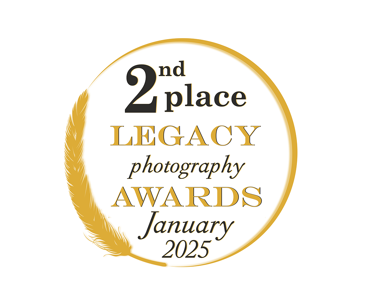 Gold and black circular award badge showing 2nd place Legacy Photography Awards for January 2025.