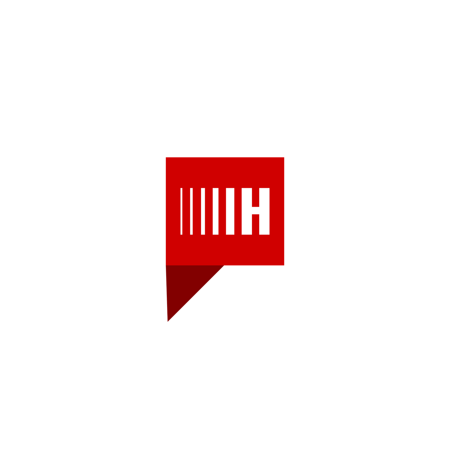 Red minimalist geometric shapes arranged in a horizontal pattern against white background.
