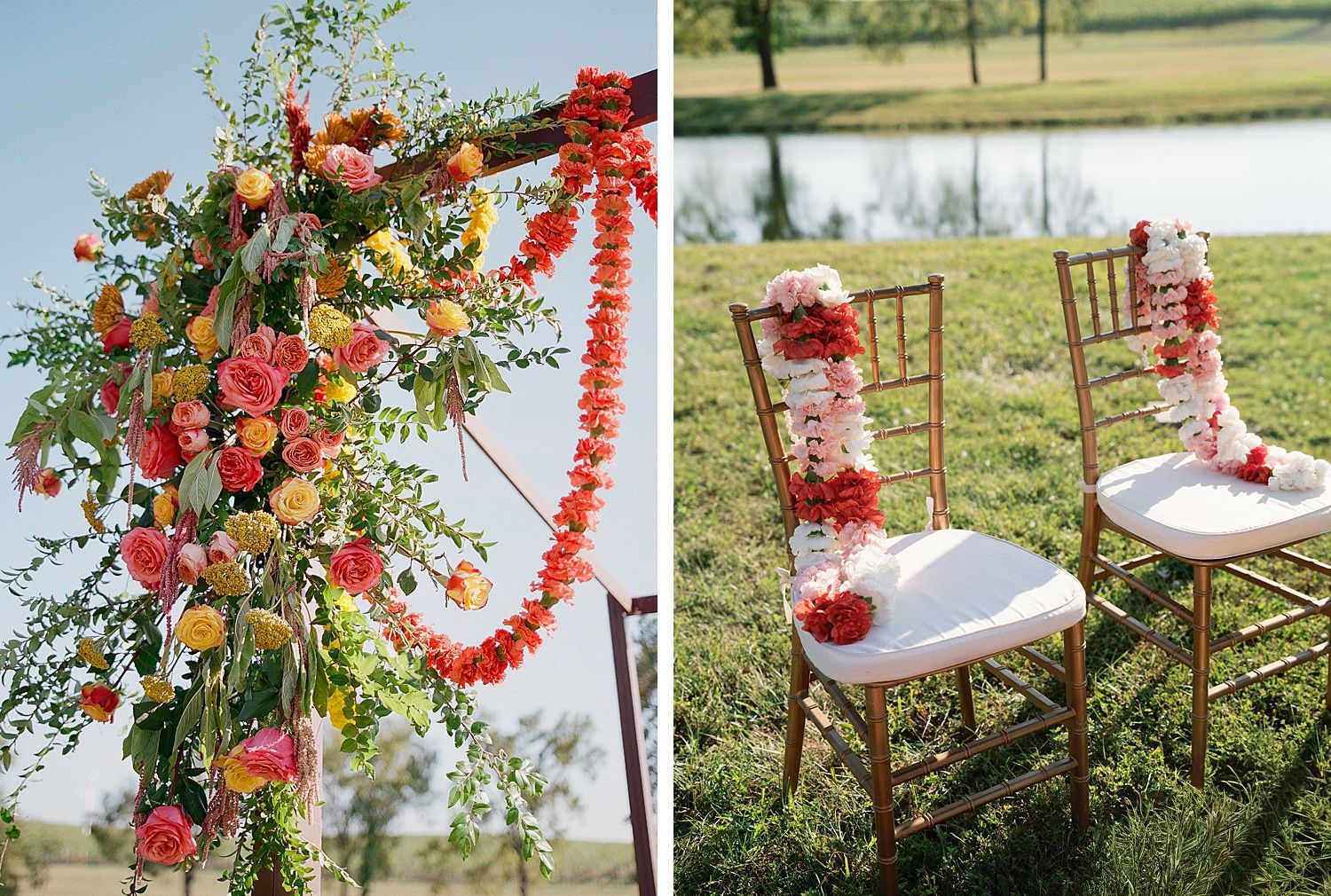 Decorative floral arch with pink roses and greenery stands elegantly in an outdoor garden setting.