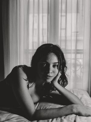 Italian model, Claudia Surico in apartment in Le Marais, Paris, France. 2023