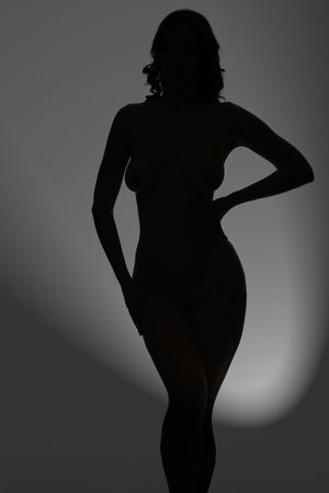 Fine art nude study in shadow and light, shaping the body into a sculptural silhouette.