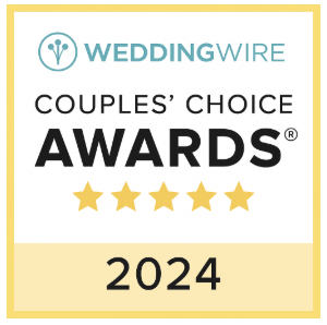WeddingWire Couples Choice Awards 2024 logo with five gold stars on white background.