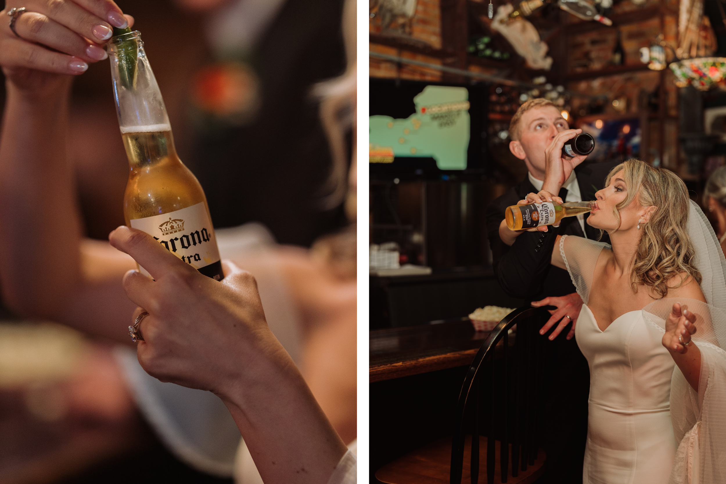 Bride and groom sharing a drink at Swaby's Tavern in Auburn NY