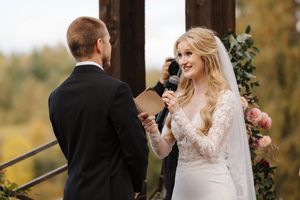 A romantic wedding photo sequence showing tender moments between newlyweds in an autumn outdoor setting.