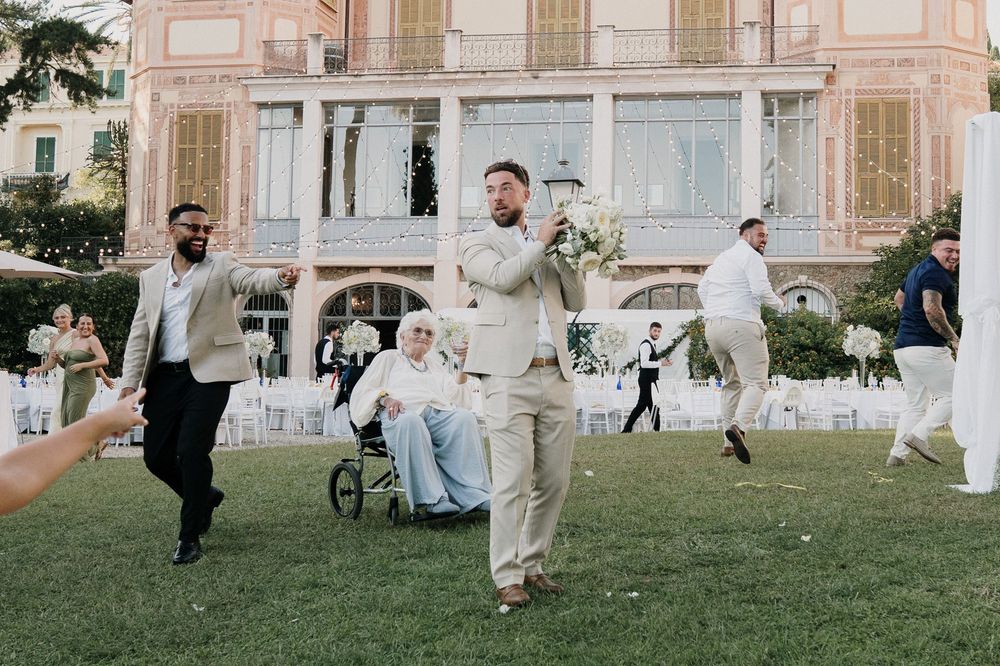 the groom's friend takes the bouquet