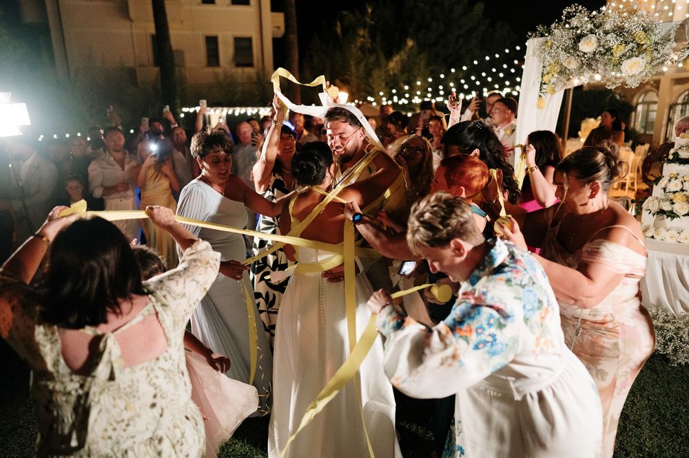 Ribbons playing during the newlyweds' dance at the wedding at Villa Nobel in Sanremo.