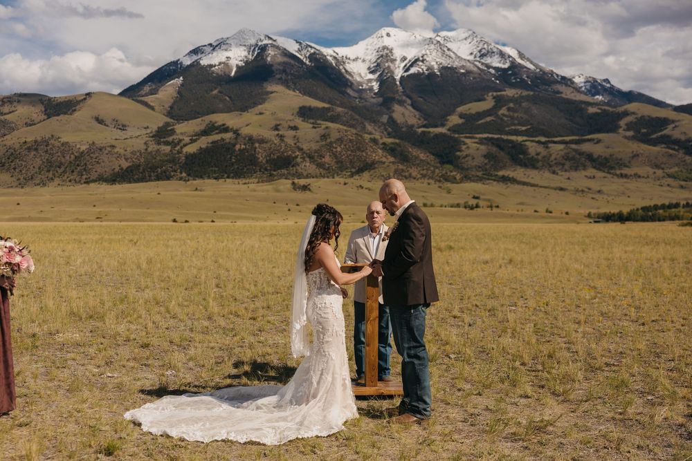 Western Bride & Groom during their wedding in Paradise Valley Montana Wedding and Elopement Photographer in Pray, Montana & Emigrant & Chico