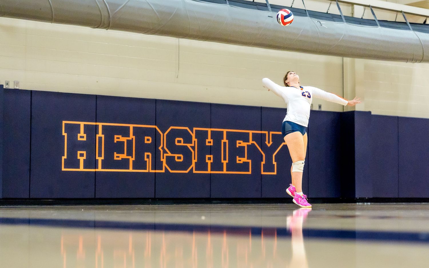 Hershey Trojans girls volleyball serve game day action photography, by Deanna Fox, SportsFox Photography, Hershey PA
