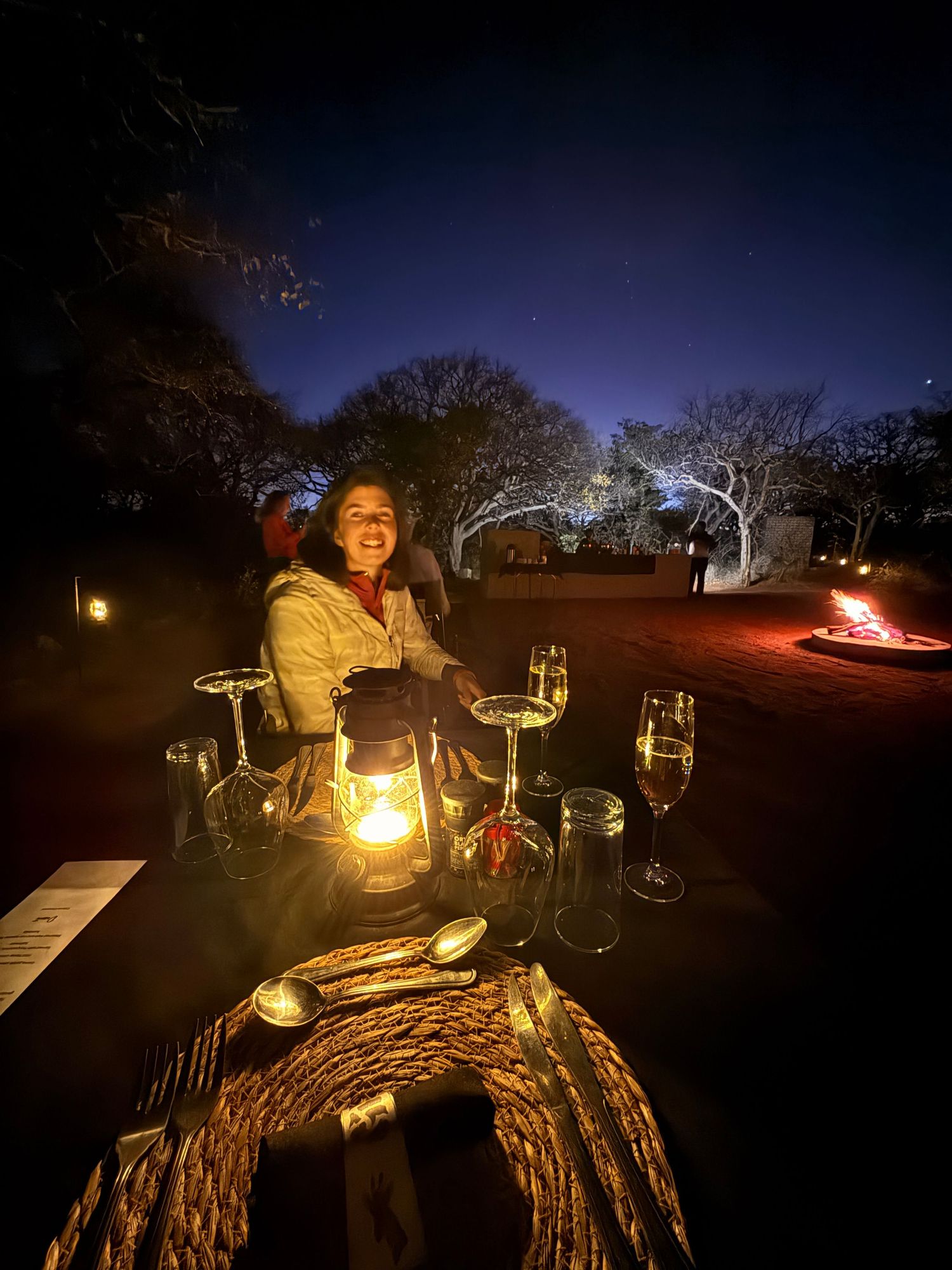 diner de nuit au milieu de la foret en namibie avec ciel étoilé