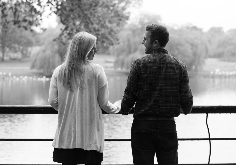Black and white shot of couple from behind