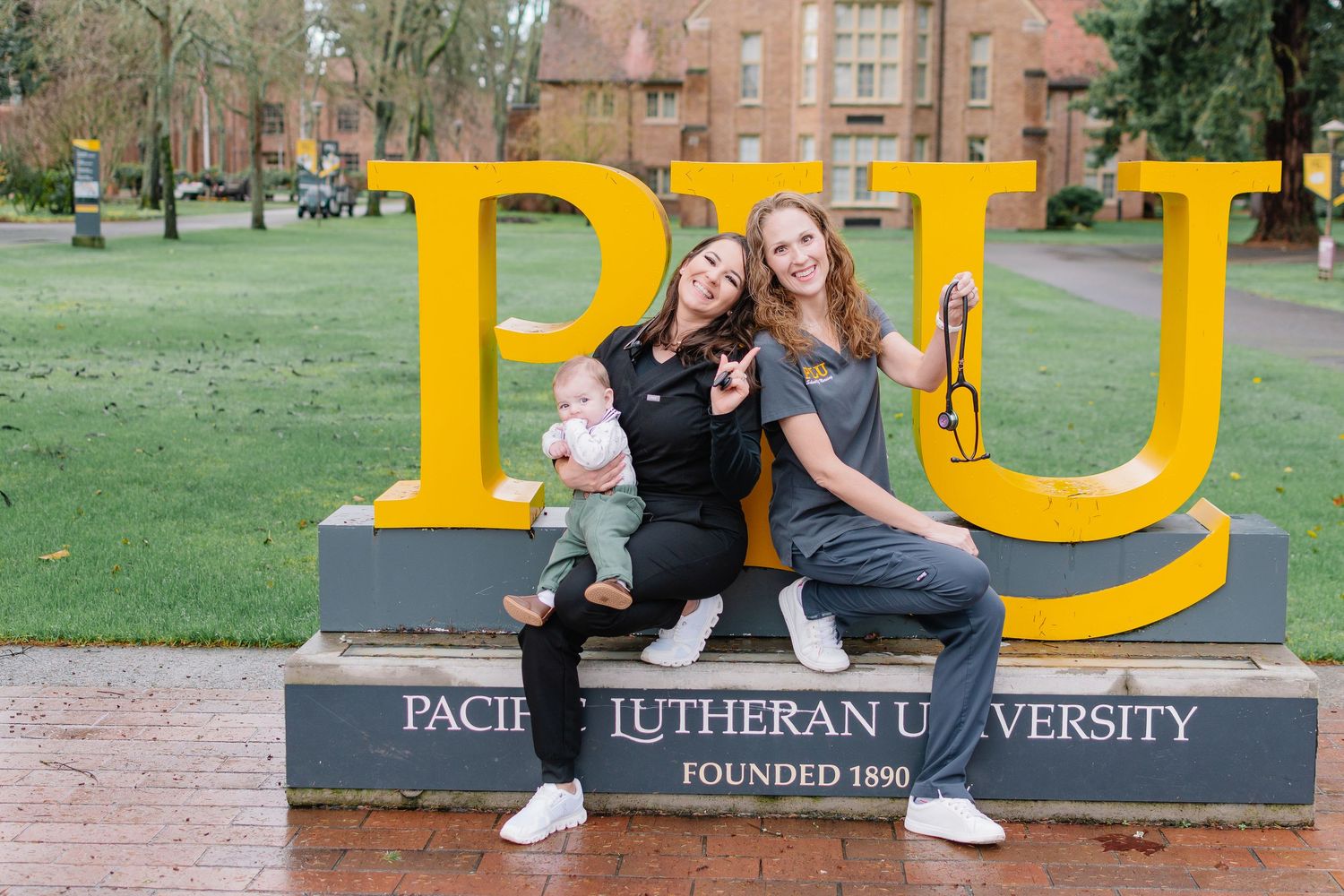 Graduation photos with friends at Pacific Lutheran University in Tacoma, Washington.