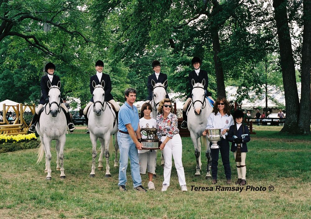 A panoramic series of outdoor group photos showing people gathered in a park-like setting with trees in the background.