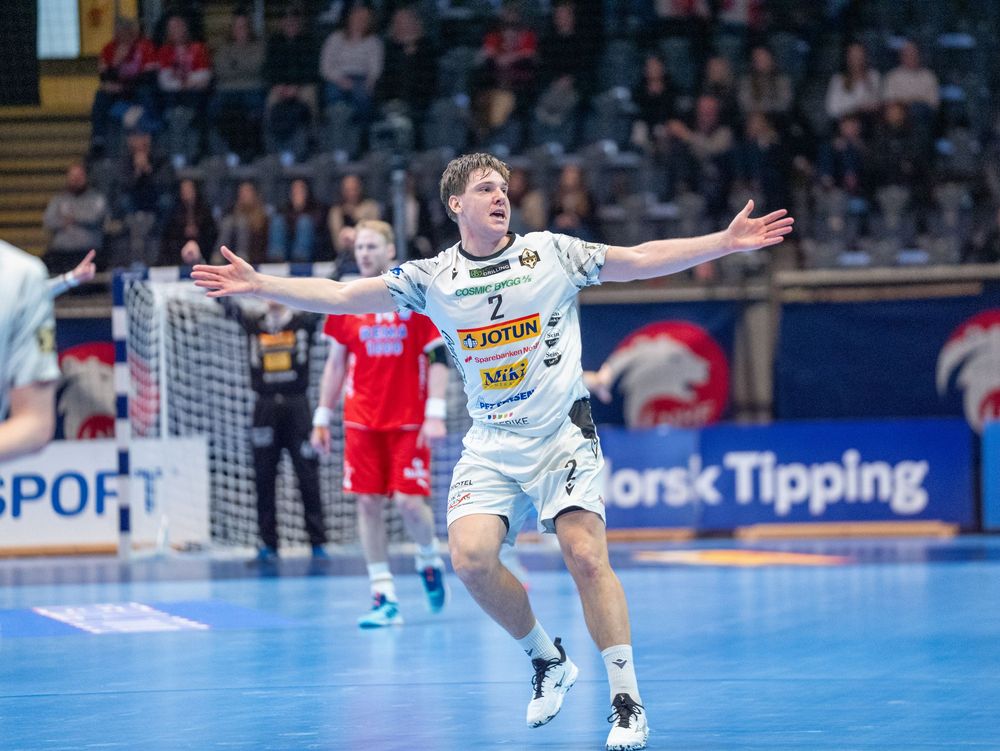 Handball players leap in dramatic diving shots during an intense indoor match sequence.