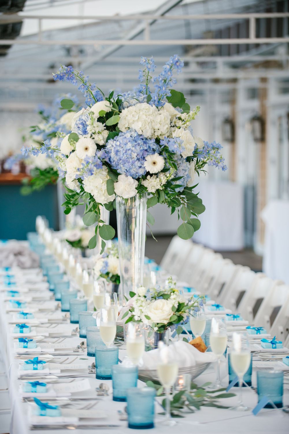 Blue and white details from a late summer wedding reception on Nantucket, Massachusetts by Olivia Gird Photography