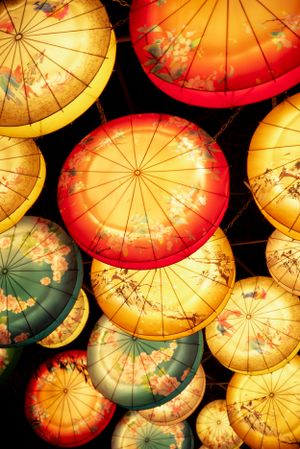 Paper lanterns at night during Chinese lunar new year festival