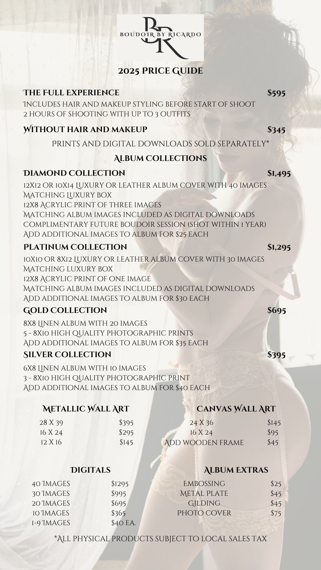 Photography and product pricing guide for Los Angeles boudoir photographer.