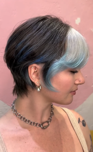 Platinum with light blue color block done by Angelis