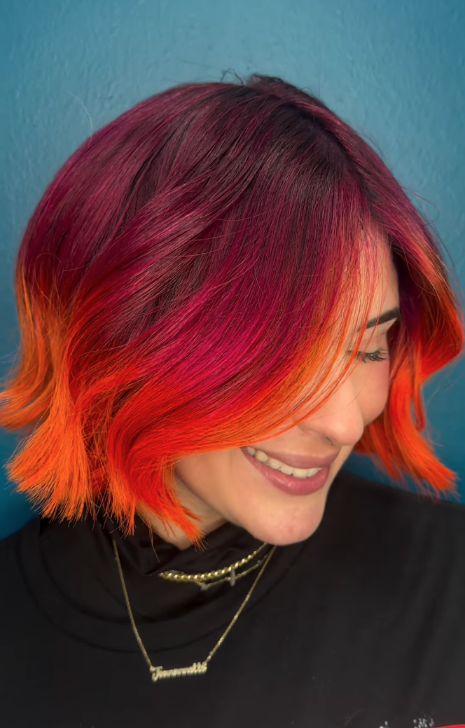Sunset themed haircolor done by Angelis