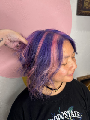 Pink and purple Chunky Highlights done by Angelis