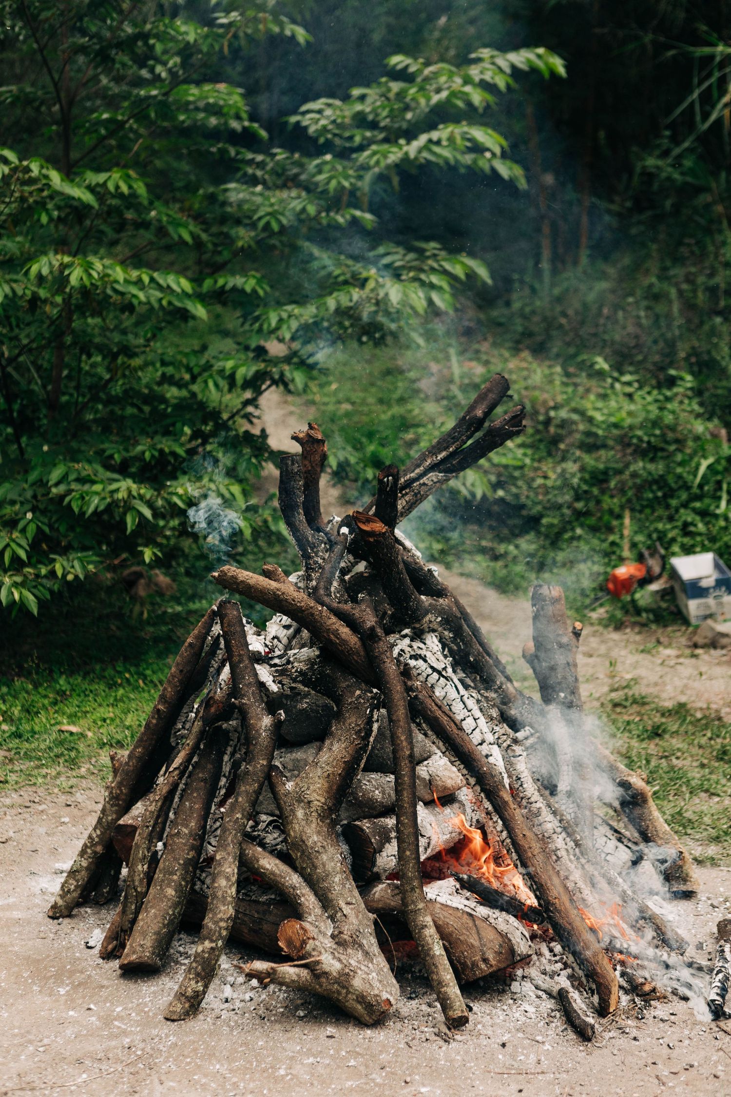 A ceremony photo of the Temazcal fire heating the stones in Vilcabamba Ecuador