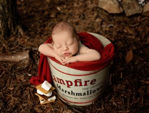 NH Newborn Photographer New Hampshire Newborn Photographer NH Photographer newborn in bucket camping theme in studio