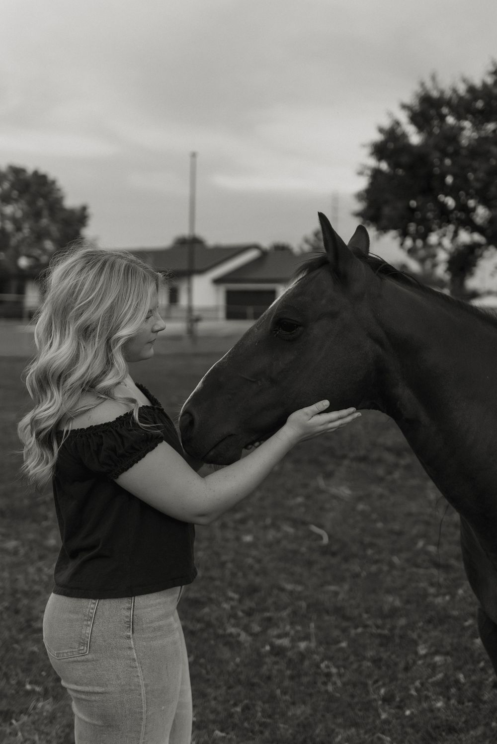 Photo of a high school senior at her senior photos in Gilbert, Arizona with her horses.