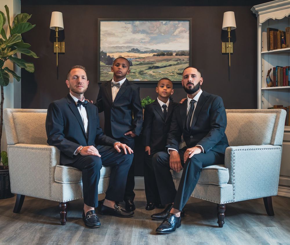 Professional photo series showing formal group portraits in an elegant office setting.