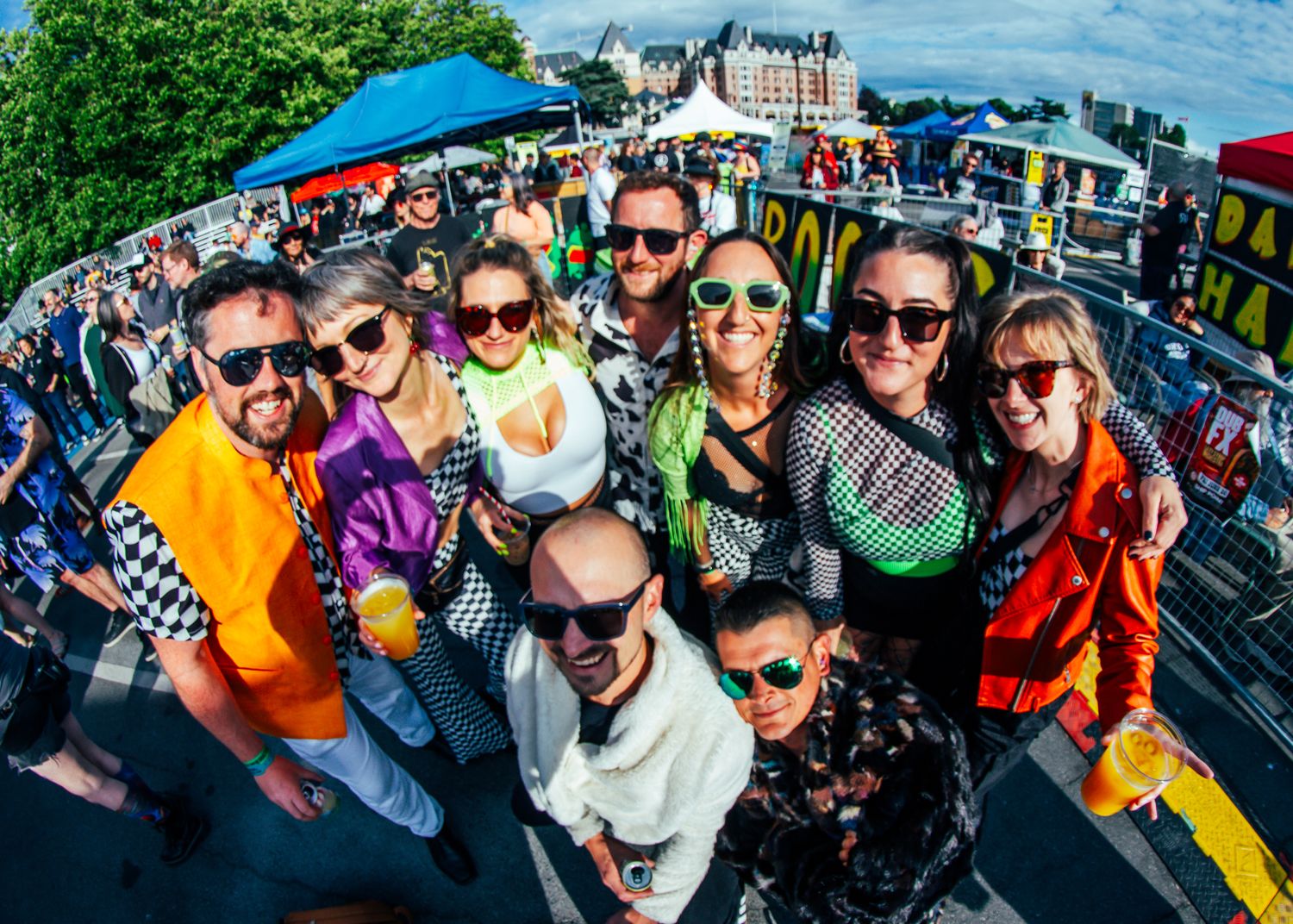 A series of festival crowd photos showing people wearing sunglasses and enjoying an outdoor summer event.