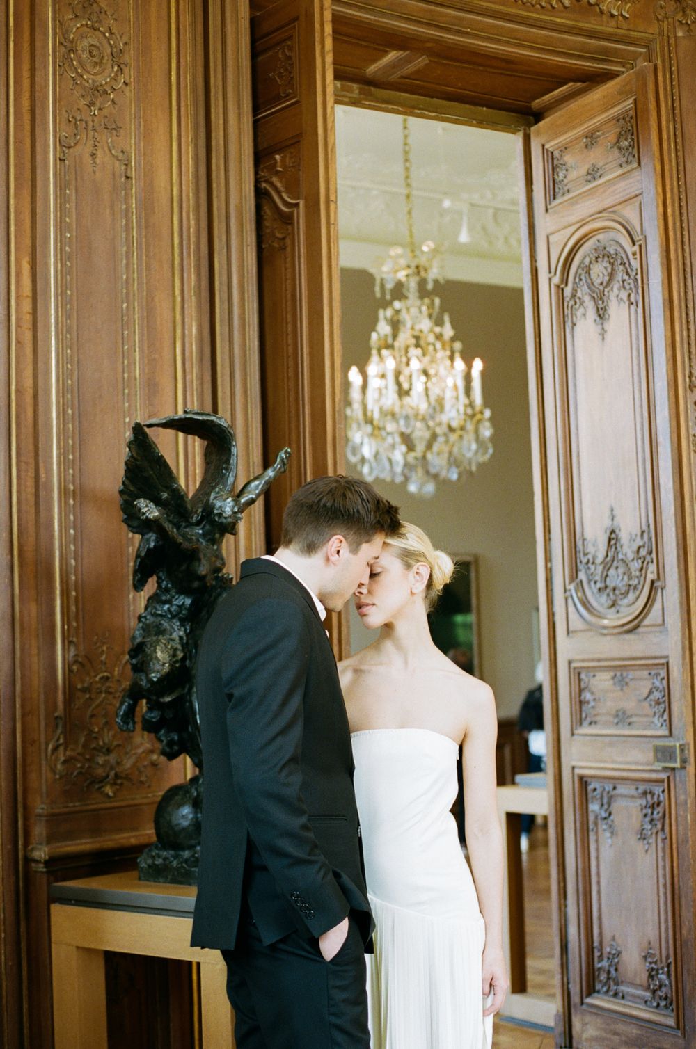 Musee Rodin wedding photos taken on film, cinematic Paris wedding photographer