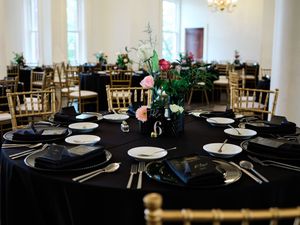 Elegant table settings with white plates on dark tablecloths at wedding.

Indiana Weddings
Illinois Weddings
Michigan Weddings
Weddings