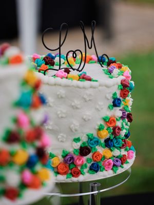 White wedding cake decorated with colorful rainbow hues cascading down the tiers.

Indiana Weddings
Illinois Weddings
Michigan Weddings
