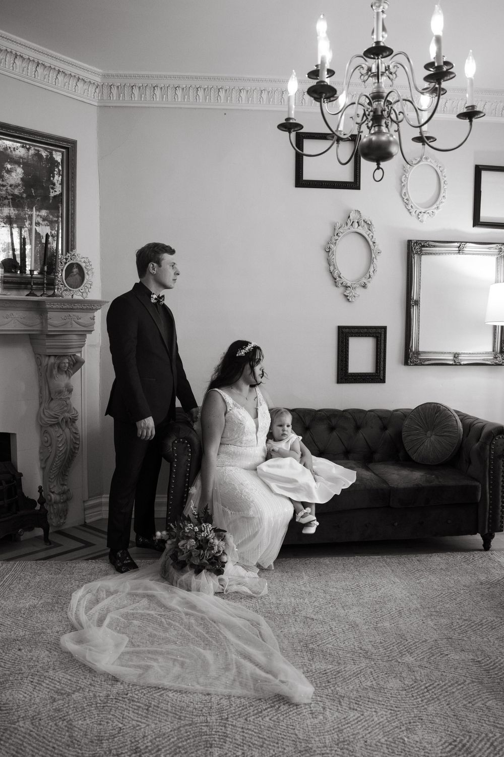 Unique vintage style family wedding portrait at Willow Creek Mansion venue in Broken Arrow, Oklahoma