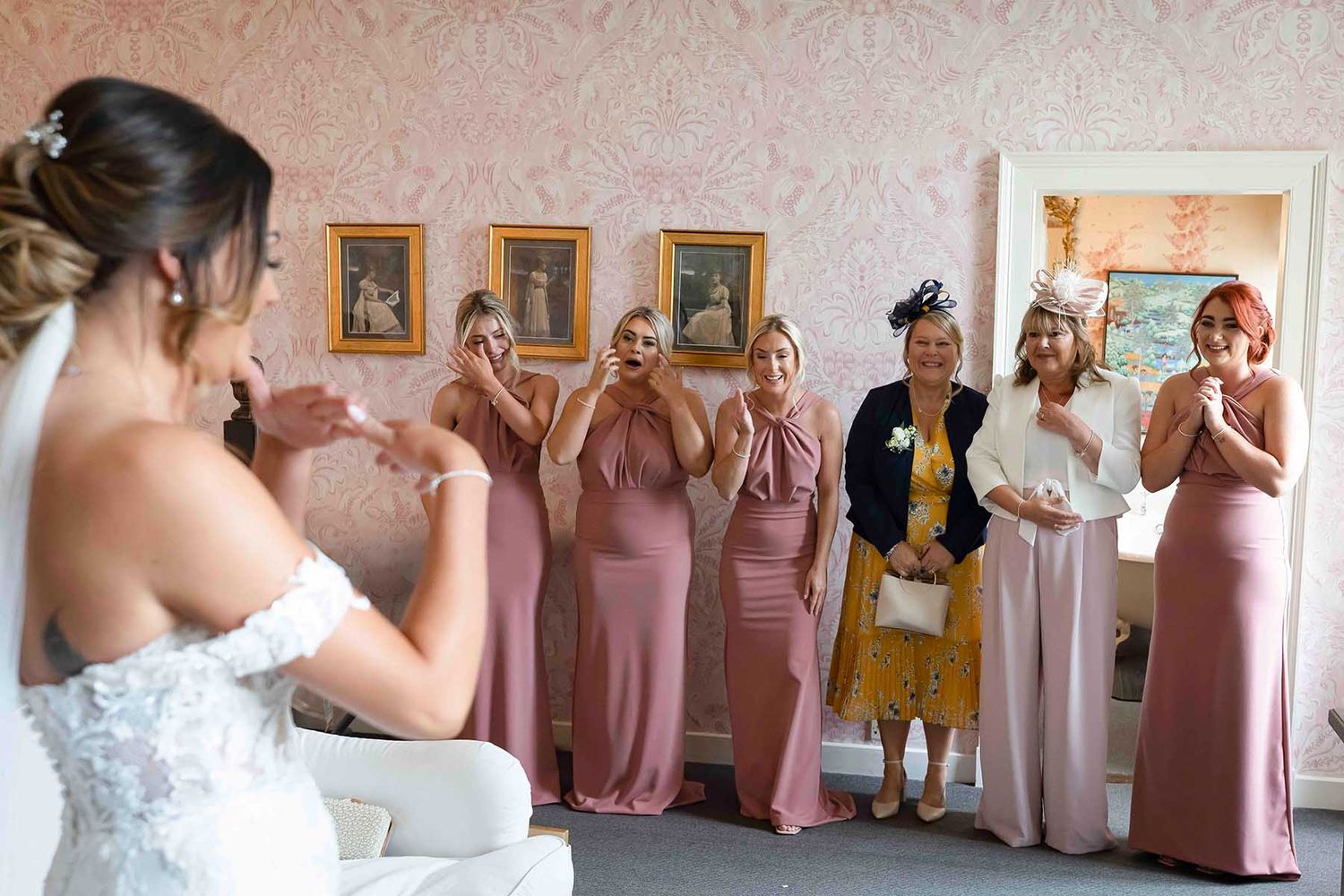 Brides mum sees bride for the first time showing real emotion at askham hall capture by Stephen Rowell photography