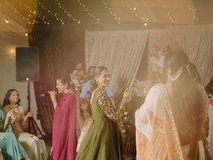 Dreamy wedding scene with soft golden lighting and decorative elements creating a romantic atmosphere.