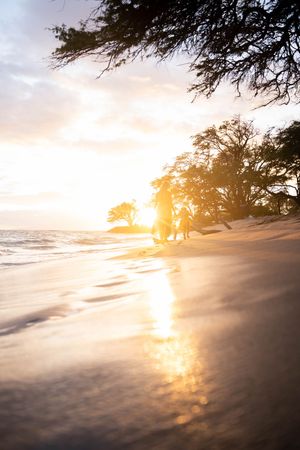 Maui family photographer photo against beautiful Maui sunset beach by ohwowfotos.