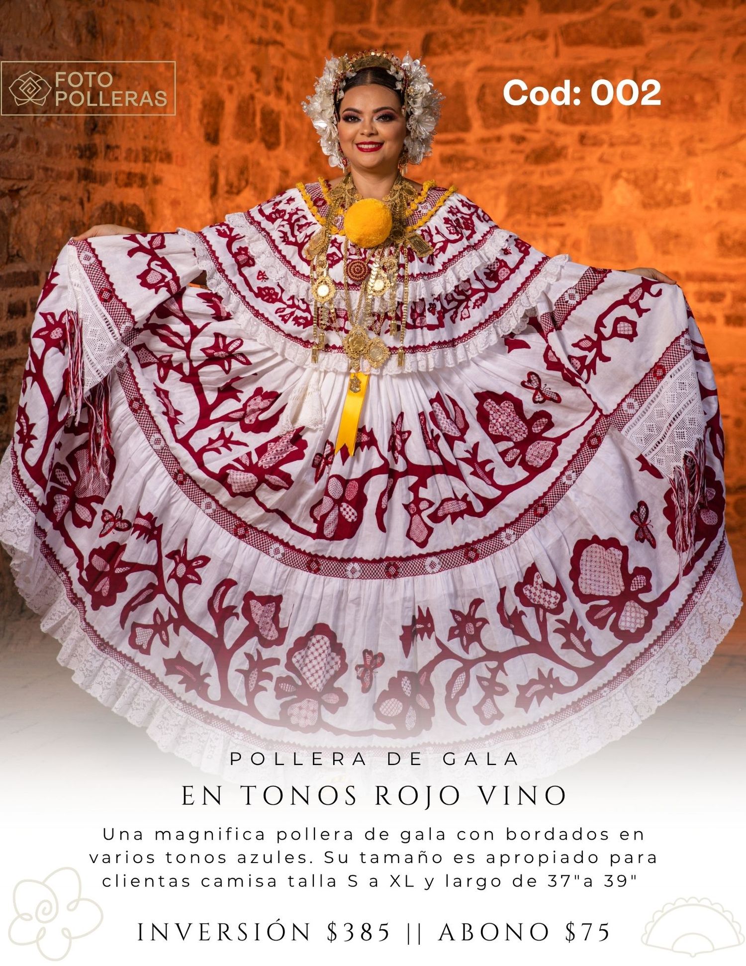 Mujer mostrando el vuelo de la pollera de gala durante sesión fotográfica tradicional