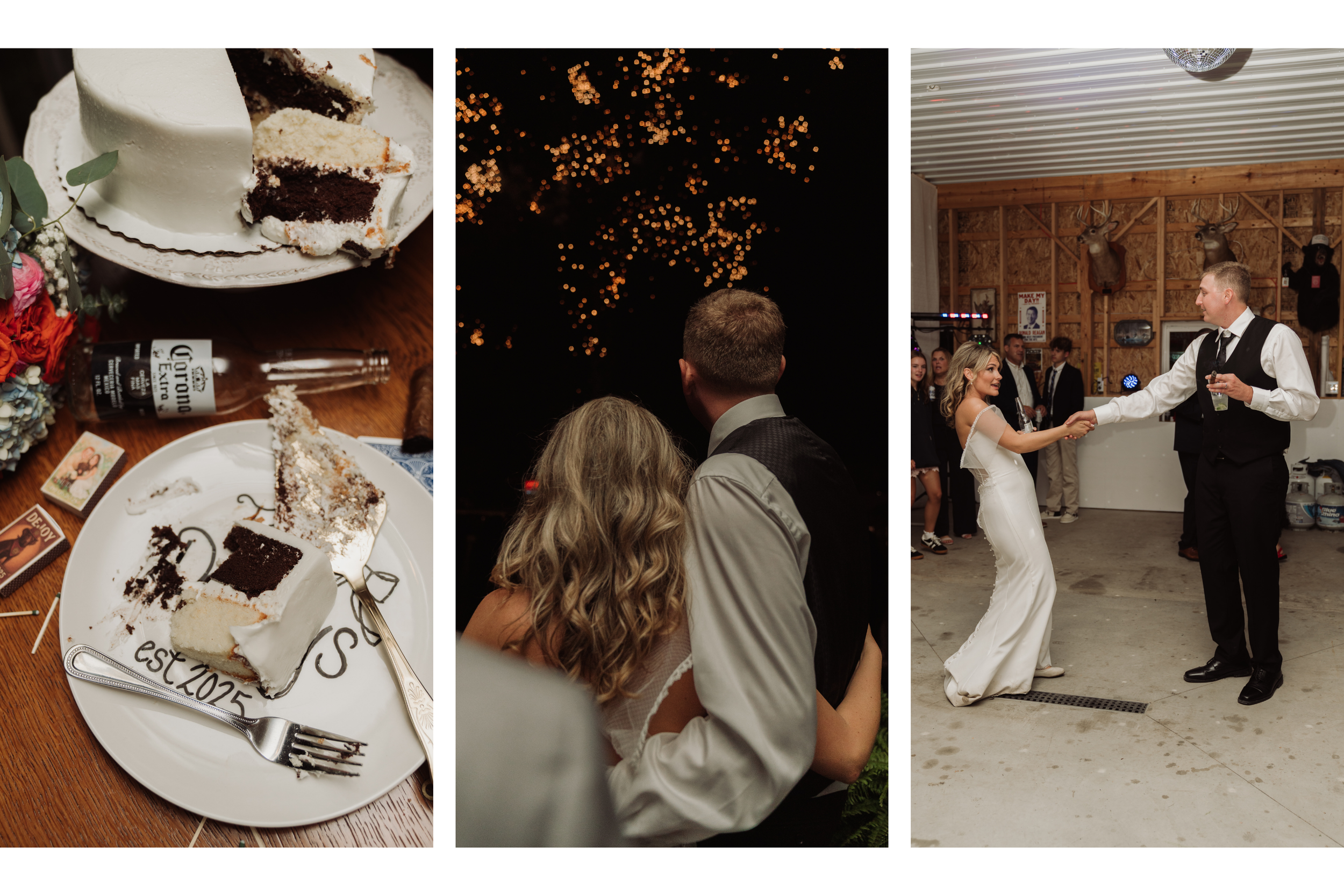 End of the night wedding flat lay with cake crumbs and fireworks photo from Finger Lakes wedding