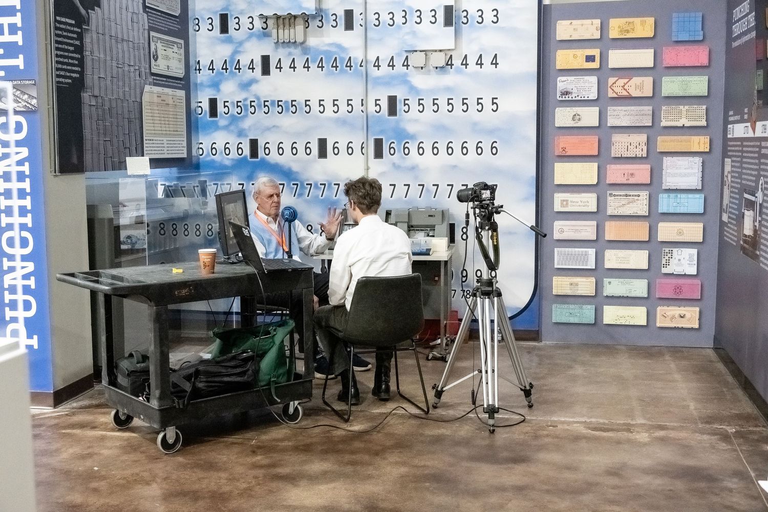 Computer history exhibit featuring vintage hardware and electronics on display.