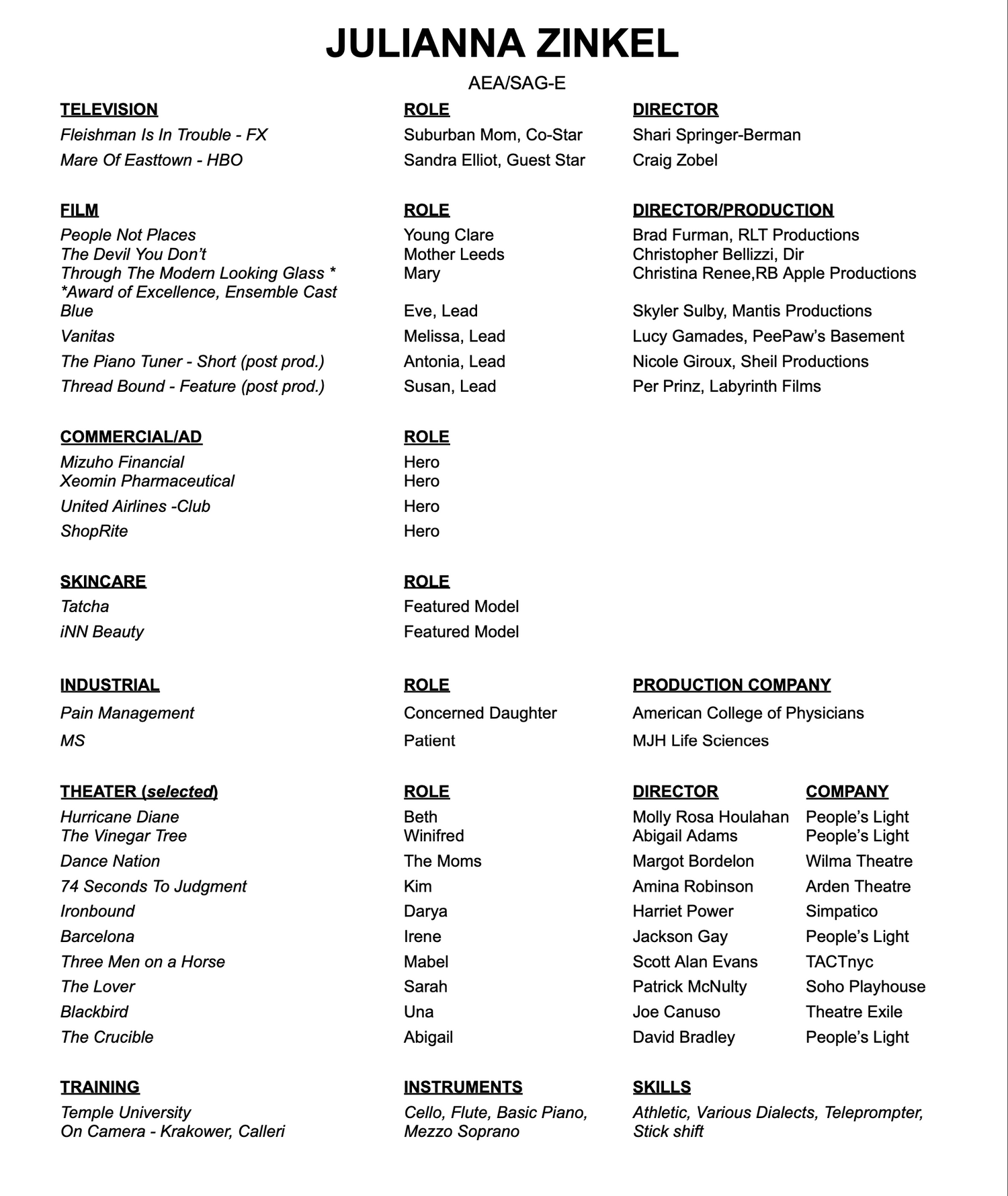 Film/TV resume