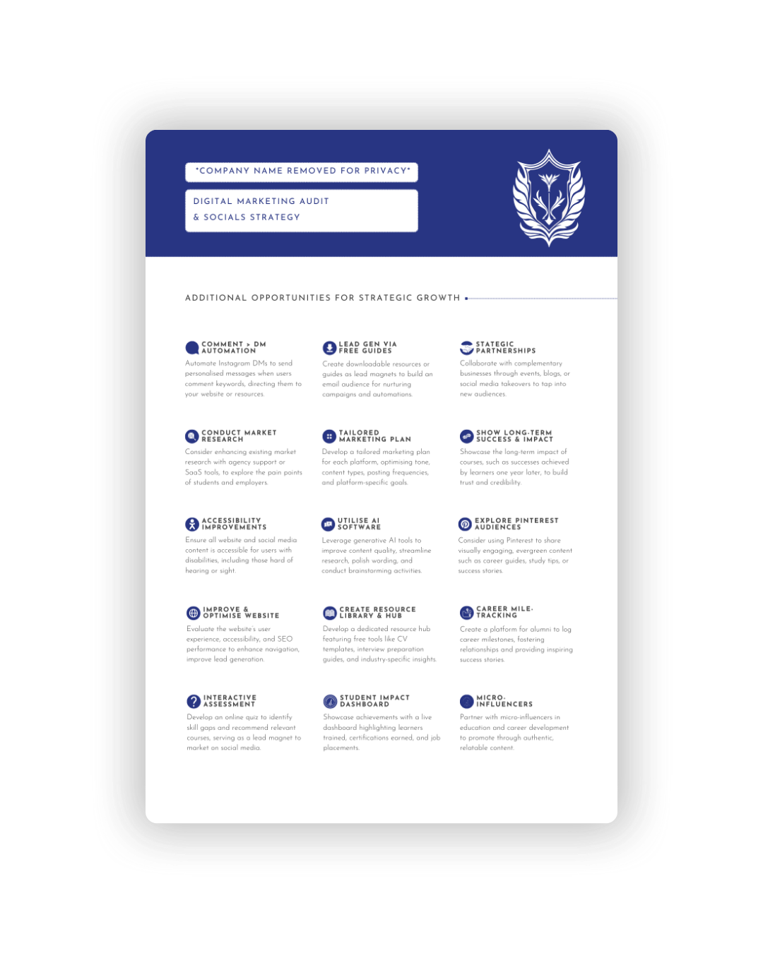 Document template form displayed on a tablet showing blue and white organizational layout with multiple sections and logo.