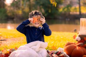 A collection of fall harvest photos with pumpkins, autumn leaves, and seasonal outdoor scenes in warm golden light. In Houston, TX