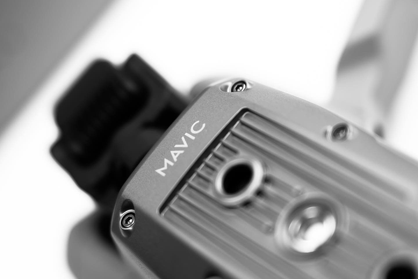 Close-up macro shot of DJI Mavic drone camera module.
