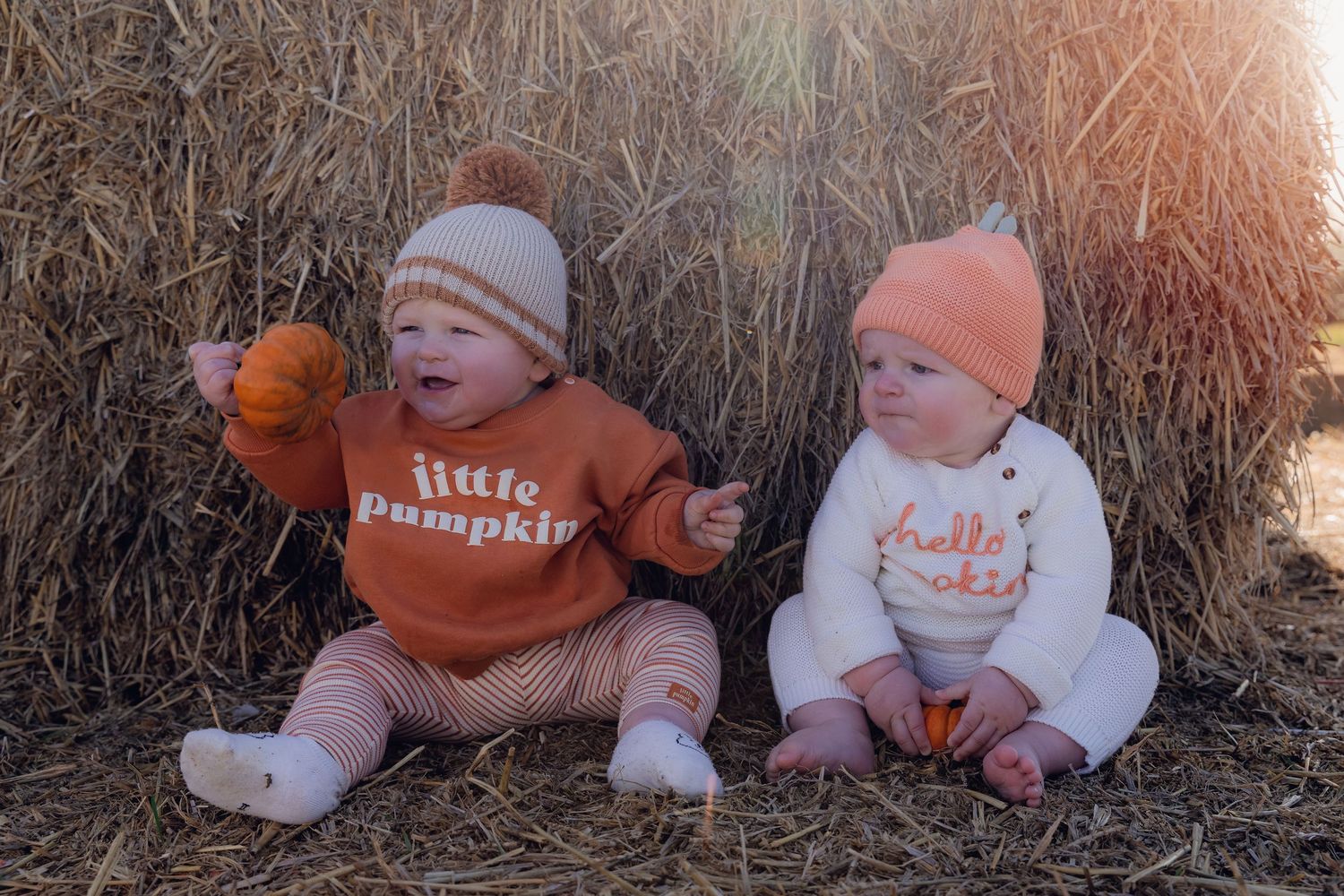 Autumn-themed baby portraits with rustic hay bale backdrop and pumpkin decorations. Photographer. Hull. East Yorkshire.