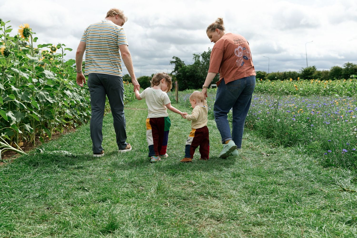 Family enjoying a nature walk together through green summer fields.  Photographer. Hull. East Yorkshire. Photography