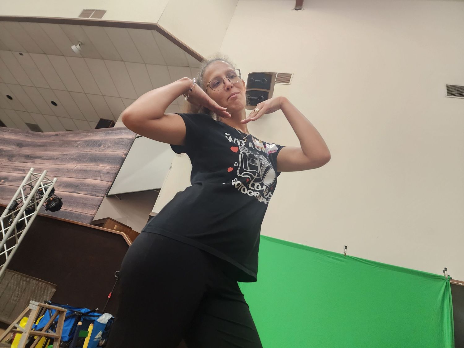 Posing playfully while my daughter takes a picture
