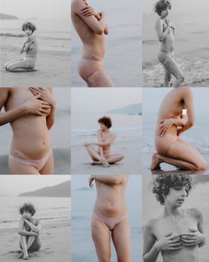 Collection of artistic beach photography shots arranged in a grid layout.