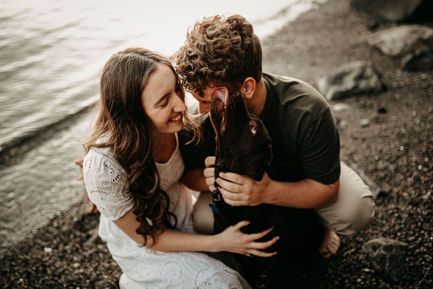 Photo of me and my husband on the beach with our dog in Comox Valley. Photography by Photographer Soulfull Photographs