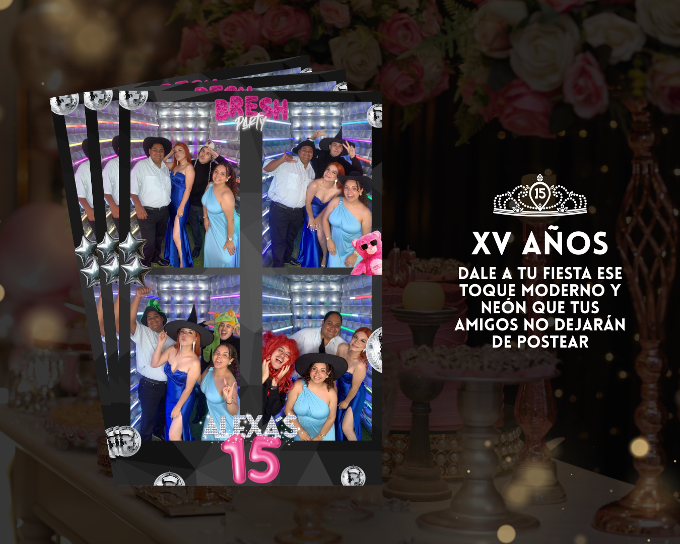 vogue booth para recuerdos divertidos en fiesta de XV años